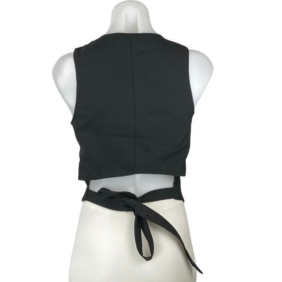 Tiger Mist Women's Black Sleeveless V-neck Button Crop Tuxedo Blazer Vest Top M - Picture 3 of 5